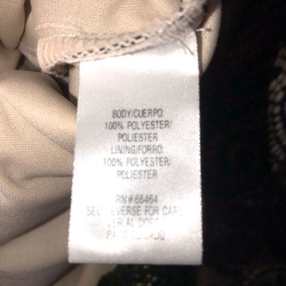 Sandra Darren Black Lace Overlay Tan Lining 3/4 Length Sleeves Sheath Dress 10 - Picture 6 of 7